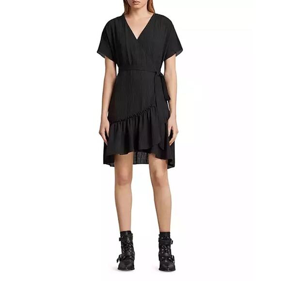 ALLSAINTS Dresses & Skirts - All Saints Rene Ruffle Bottom Short Sleeve Wrap Dress Black